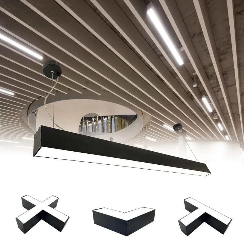 Modern Office LED Linear Light 2FT 4FT 8FT Triac Dimmable with DALI 0-10V Control Aluminum Pendant for Gym Workshop Classroom