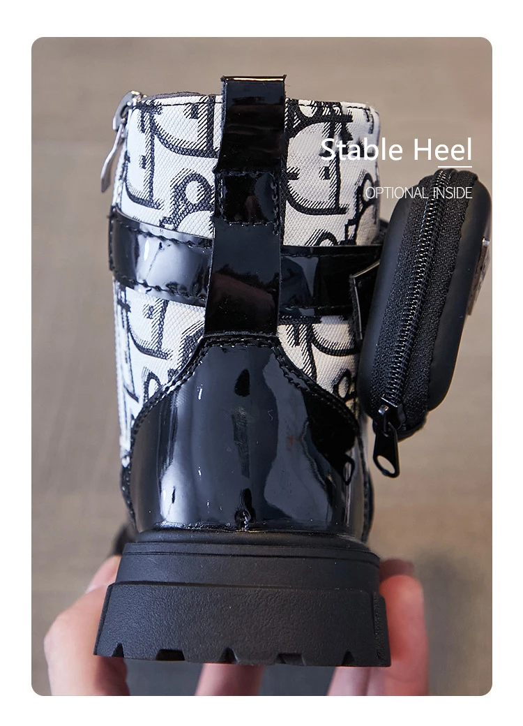 Latest Fashion Black Casual Shoes Kids Designer Boots Leather Boots Girls Ankle Boots With matching Bags