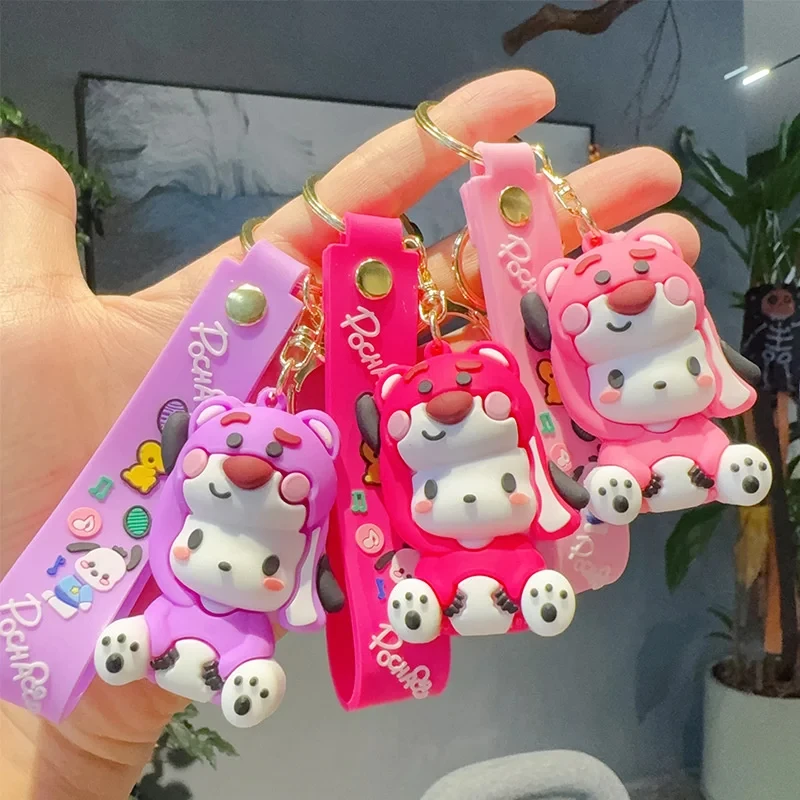 Sanrioo Anime Keychain Cute Cosplay Pochacco Doll Keyring Kawaii Children Toys Women Car Pendant Keychains Christmas Gifts