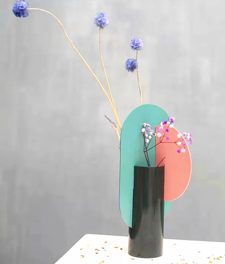 Ins nordic vases Metal Frame geometrical shape Iron Flower bud cylinder Vase Decorative wedding wire flower vase For Home Decor