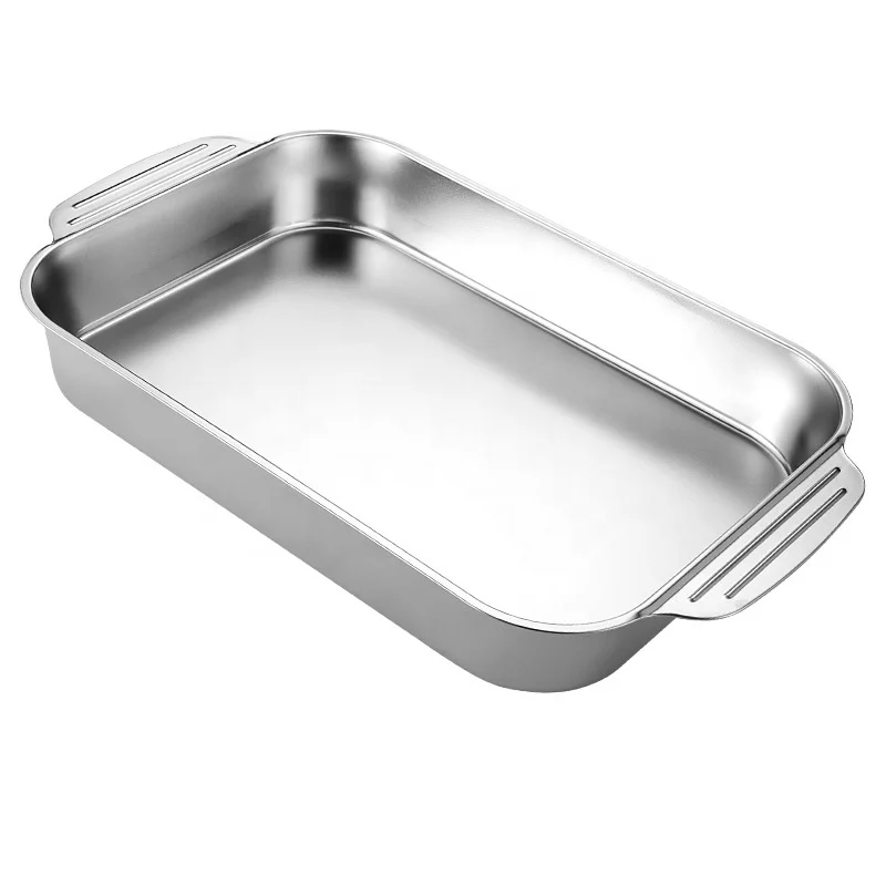 Amazon Supplier Rectangle Baking Pan Stainless Steel Food Serving Tray Without Lid