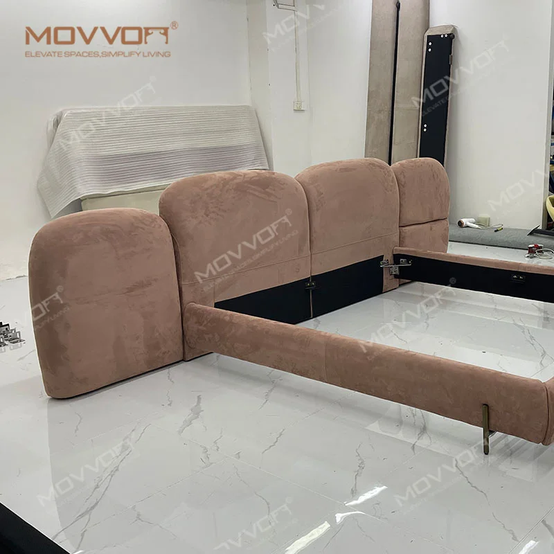 Luxury Italian High Headboard Genuine Leather Bed Queen King Size Arc Rainbow Design Double Bed Bedroom Furniture