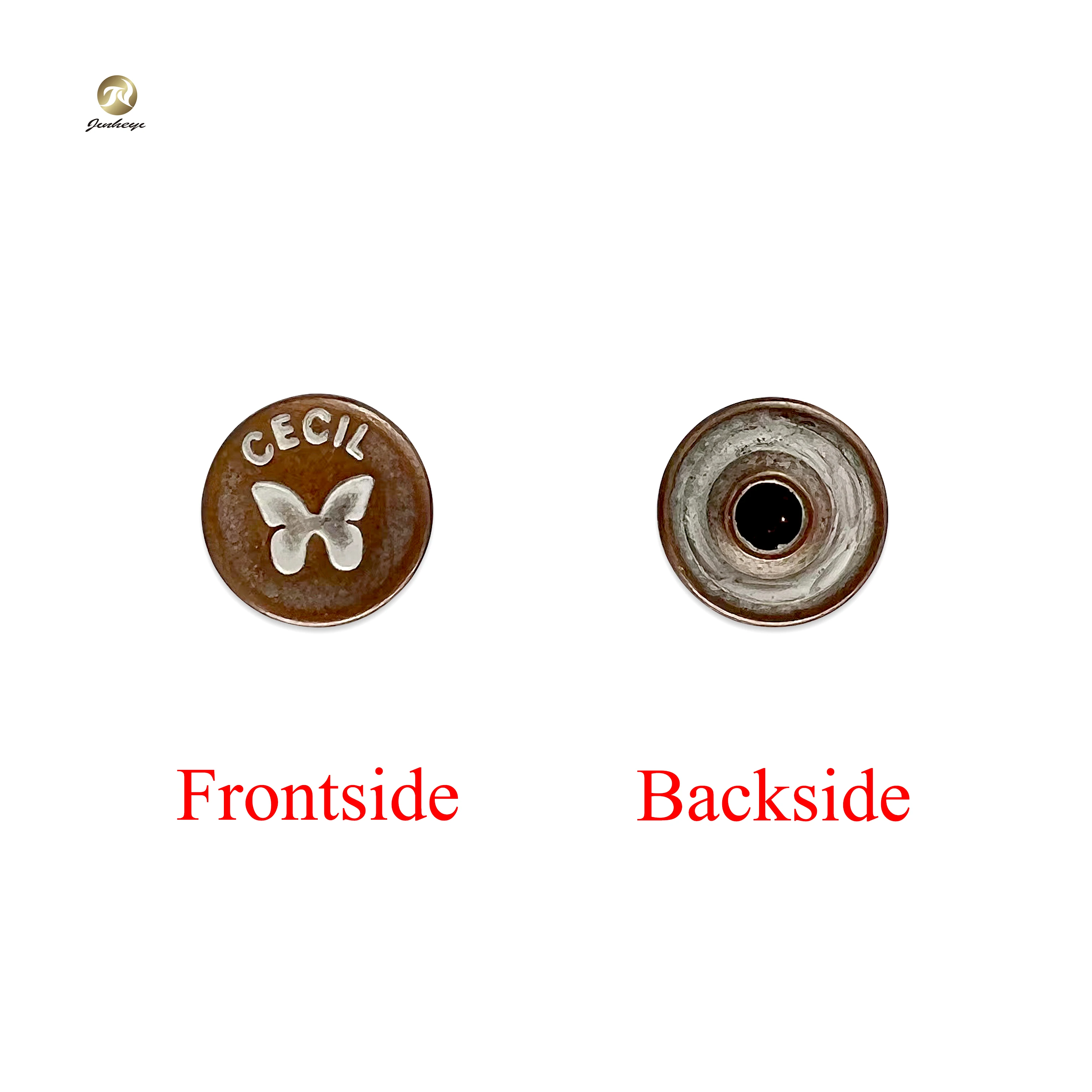 Fashion Custom Design Metal Rivet Round Butterfly Engraved Logo Metal Rivet