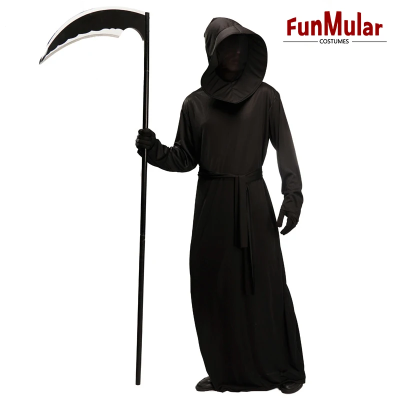 Funmular Grim Reaper Costume With Headgear Belt for Adult Men Halloween Cosplay Costume