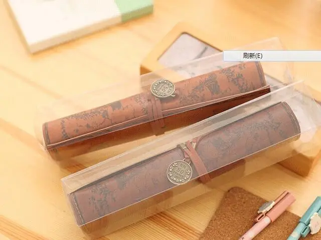 Wholesale leather Roll up Pencil Case Pouch for school Pencil box