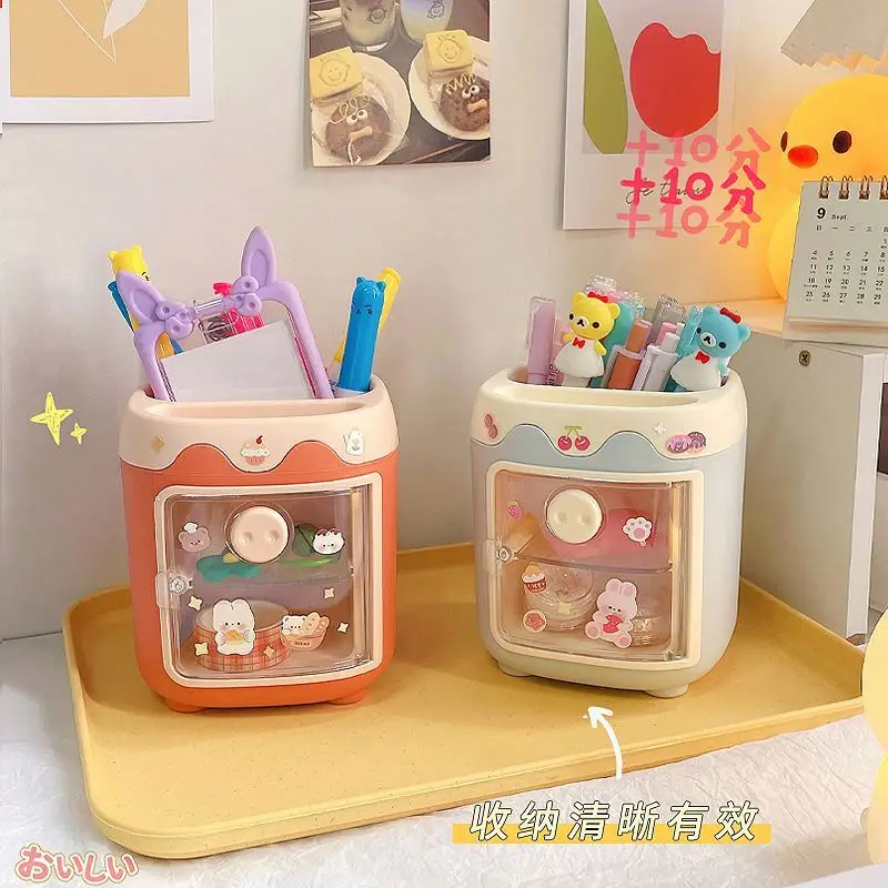 PC Kawaii Pig Pen Pencil Pot Holder Brush Storage Container Desk Organizer Multifunction washi tape Stationery Office Supplies