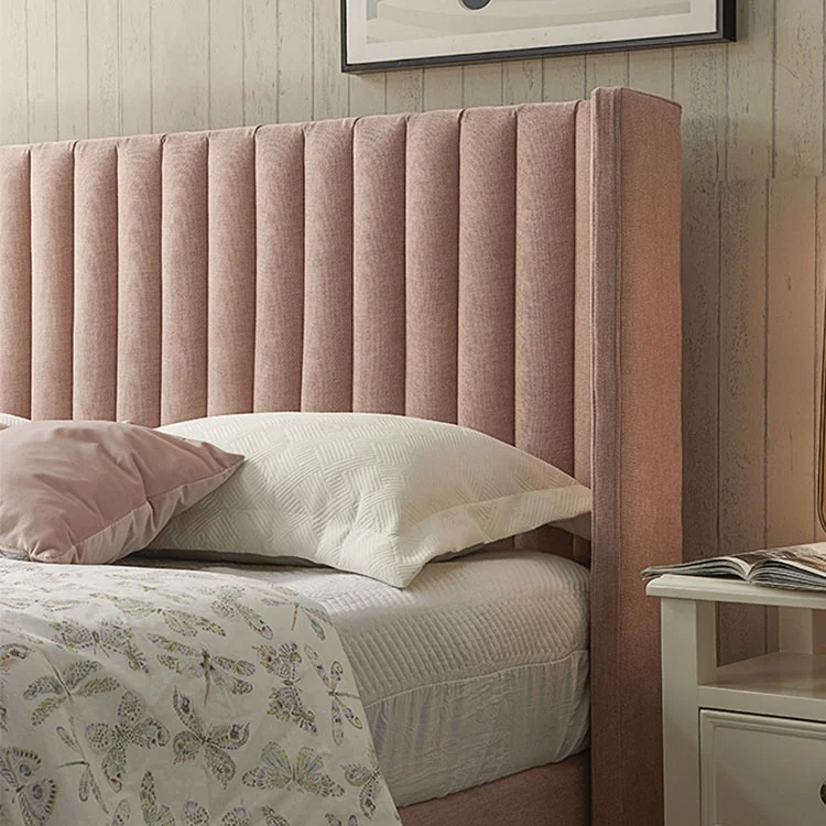 Modern Furniture Bedroom Foshan Box Italian pink velvet fabric slat royal queen upholstered king size bed