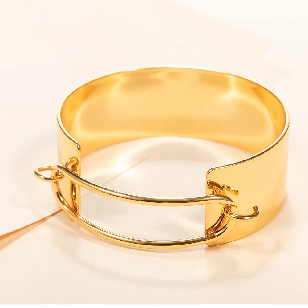 Copper wide band unique door lock link 18k pure saudi gold bangles bracelet for women jewelry