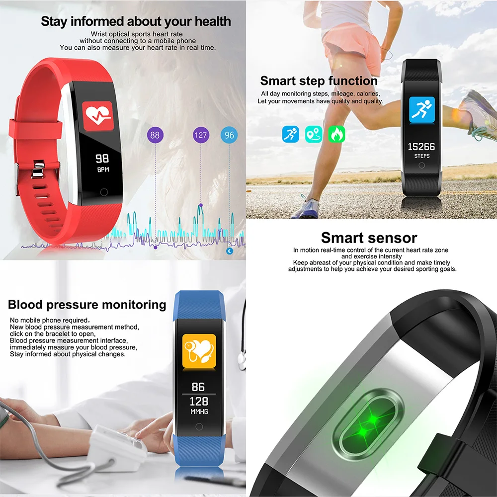 115 plus Fitness Tracker HR Activity Tracker Watch Heart Rate Monitor Waterproof Fitness Band Step Calorie Counter Smart Watch