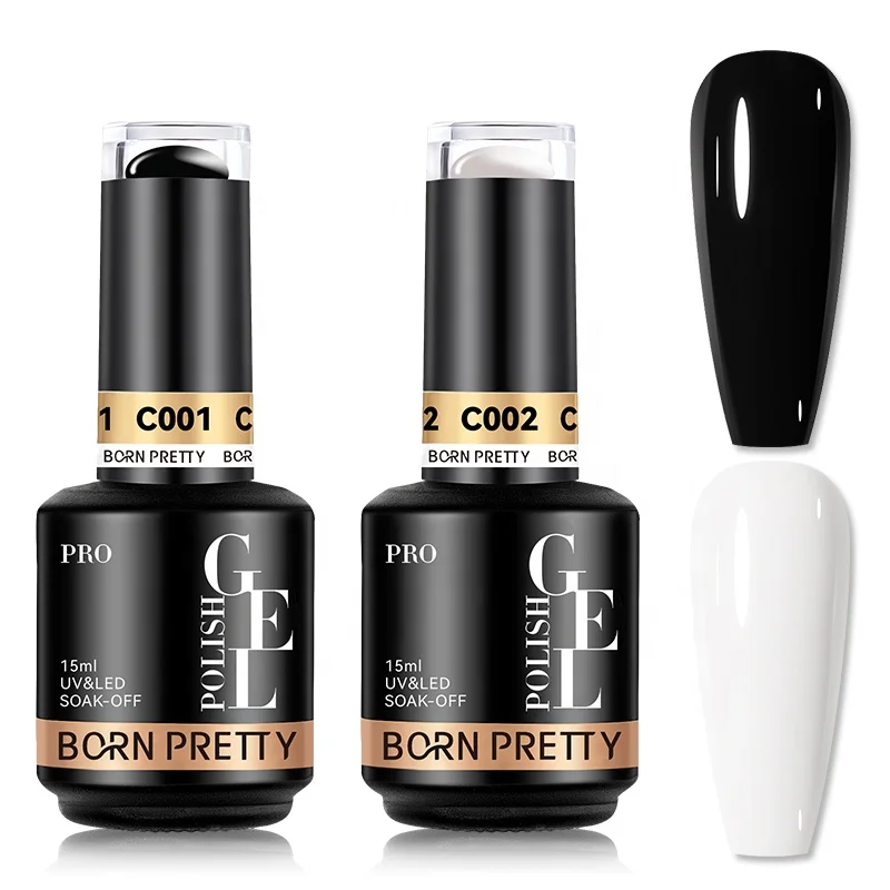 BORN PRETTY PRO Classic French Uv Gel Polish Nail Paint High Quality 15ml Glass Bottle Super Black White Gel Polish with Logo