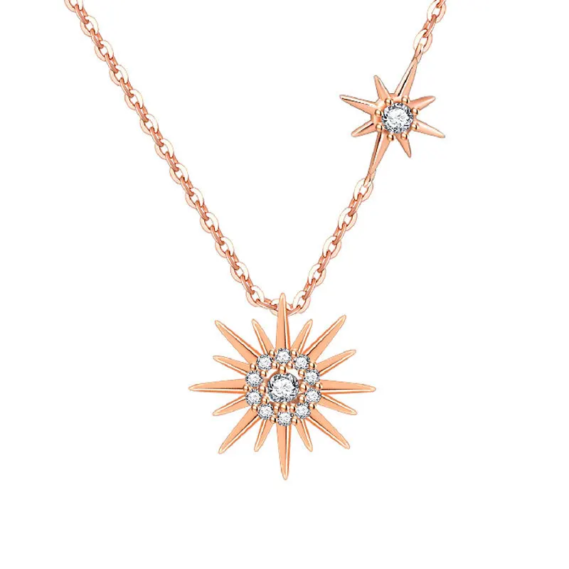 Laodun Jewelry Sun 925 Sterling Silver Cubic Zirconia Charm Statement Pendant Necklace Women Jewelry