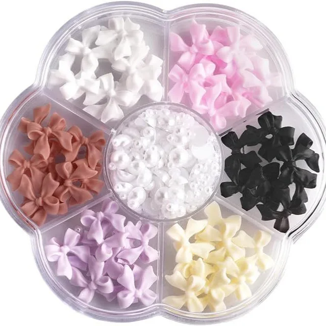 DIY3D Flower Bow Nail Art Decorations Set with Pearls and Acrylic Gem Nail Art Accessories
