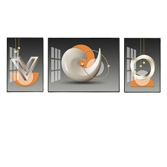 Современный роскошный трехмерный Триптих большого размера с геометрическим рисунком на заказ, картина на стену в рамке