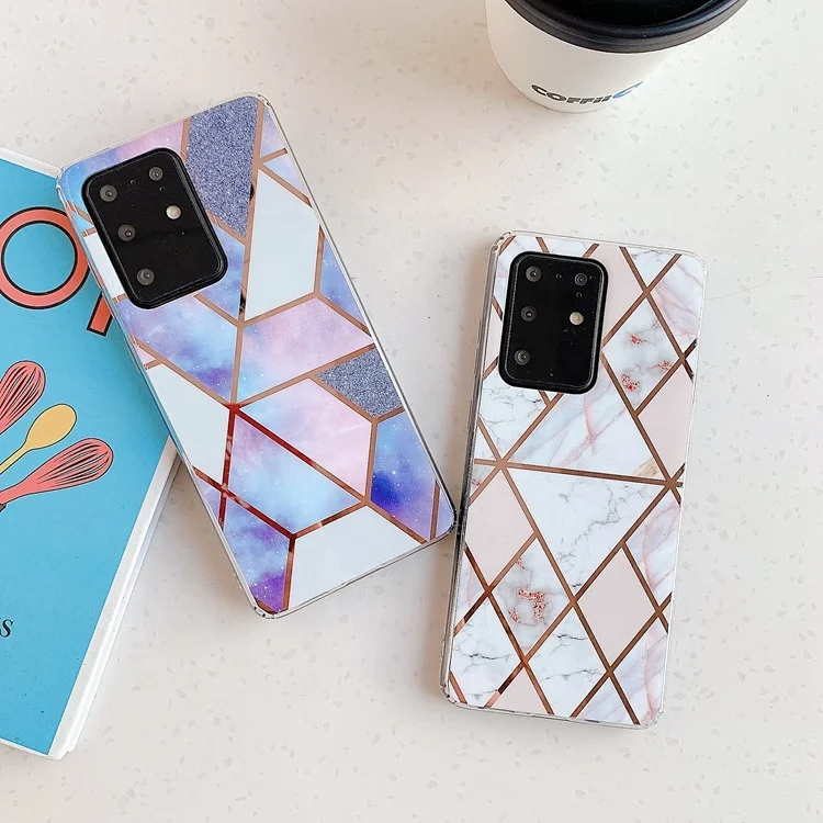 Luxury Plated Geometric Marble IMD Phone Cover for Samsung Galaxy S20 Ultra S21 Plus A72 A52 A32 A21S Note20 Marble Phone Case