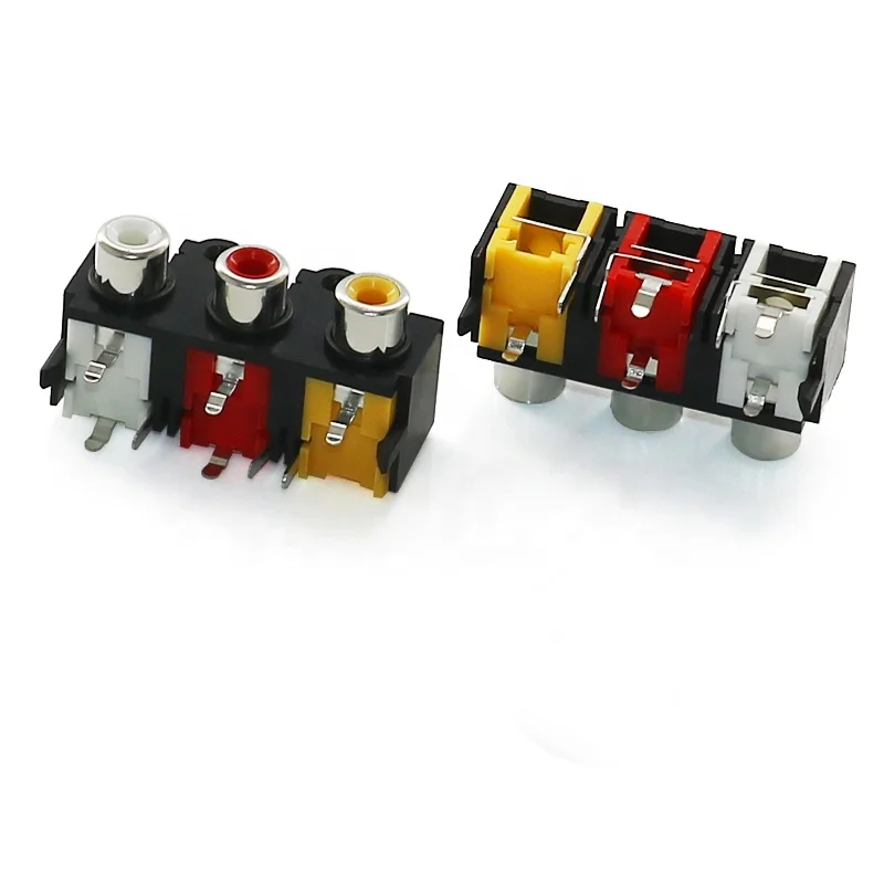 
3 holes RCA connector female jack RCA-325 RCA audio connector 3 position rca socket angle 