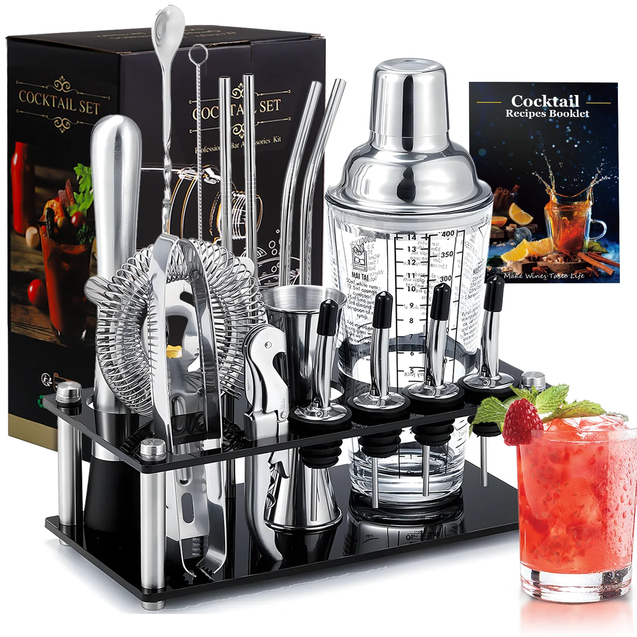 Bartender Kit  Cocktail Shaker Set for Mixed Drink, Professional Stainless Steel Bar Tool Set