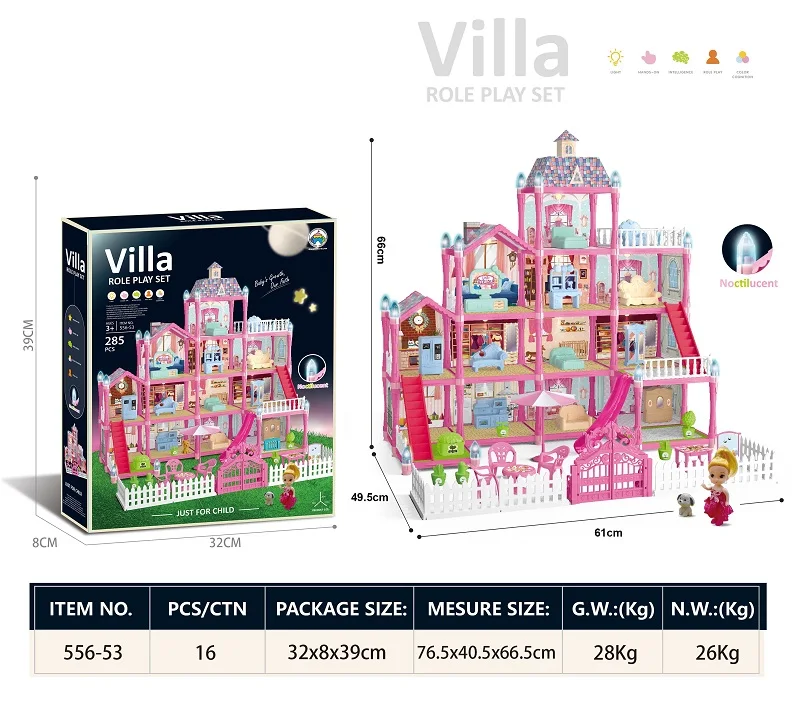 Amazon Hot Sale Princess 4 Layer Villa Pretend Play  Set Imaginative Dollhouse Furniture for Girls