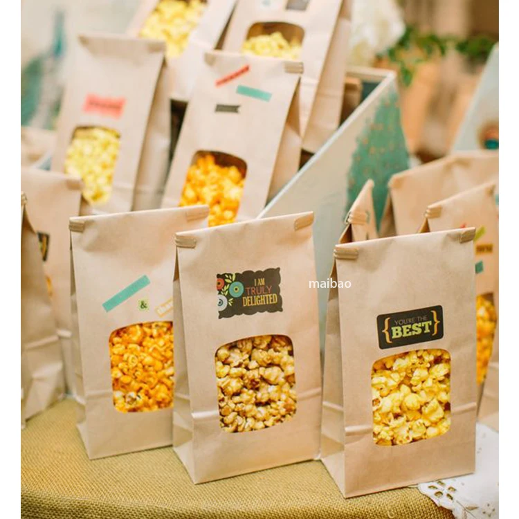 Wholesale Personalized Custom Print Logo Branded Recycled Biodegradable Kraft Pop Corn Packaging Popcorn Paper Bags