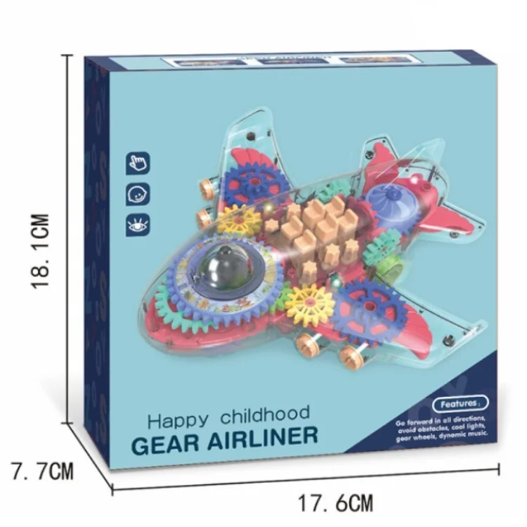 Educational Gear Rotary Flash Light B/o Model Battery Operation Plastic Universal Electronic Air Plane Toy