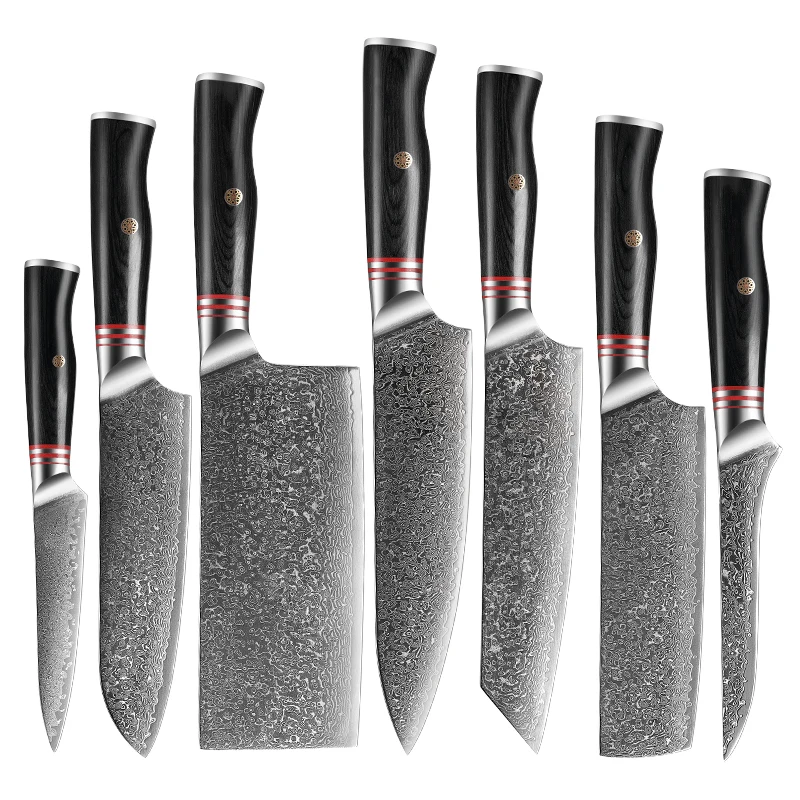 Luxury High Quality 7 pcs Kitchen Knife Set Damascus VG-10 Steel Core 67 Layers Kitchen Chef Knives Set