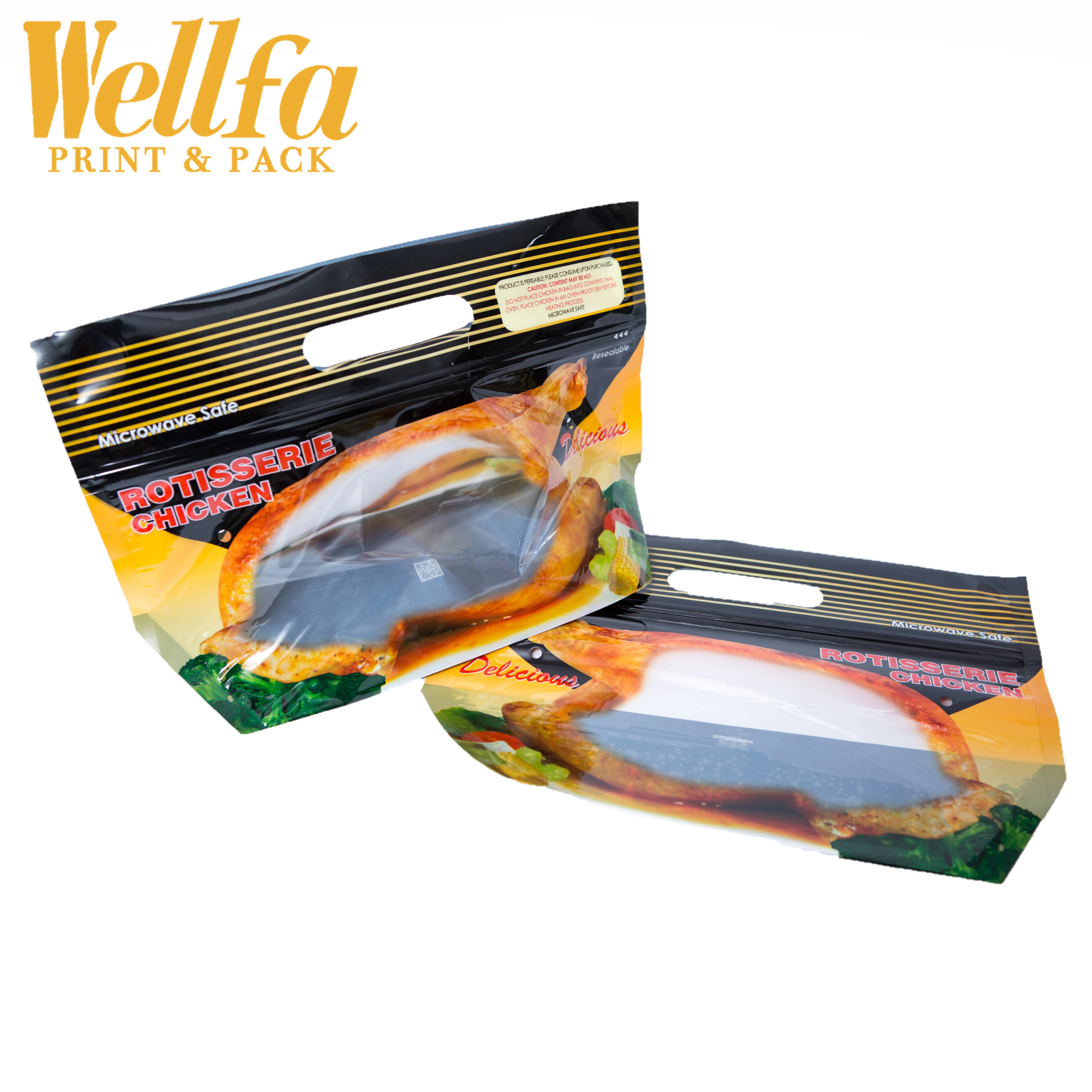 Customized Ready to Eat  Plastic Retort Microwaveable Stewed Duck Takeaway  With Window Plastic  Roasted Chicken Packaging Bag