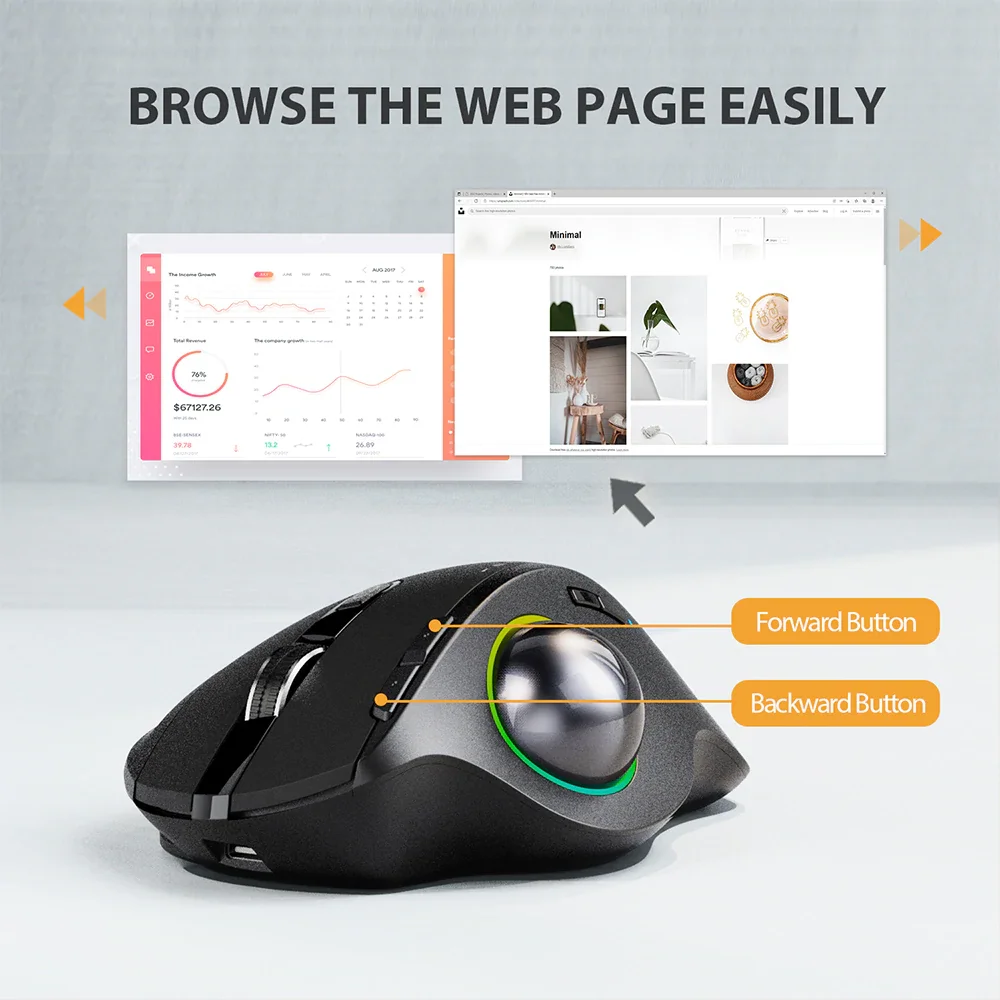 ProtoArc 2.4G USB Vertical Wirelsee Mice RGB 360 Degree Trackball Mouse 1000 1600 2400DPI Rechargeable Ergonomic BT Mouse