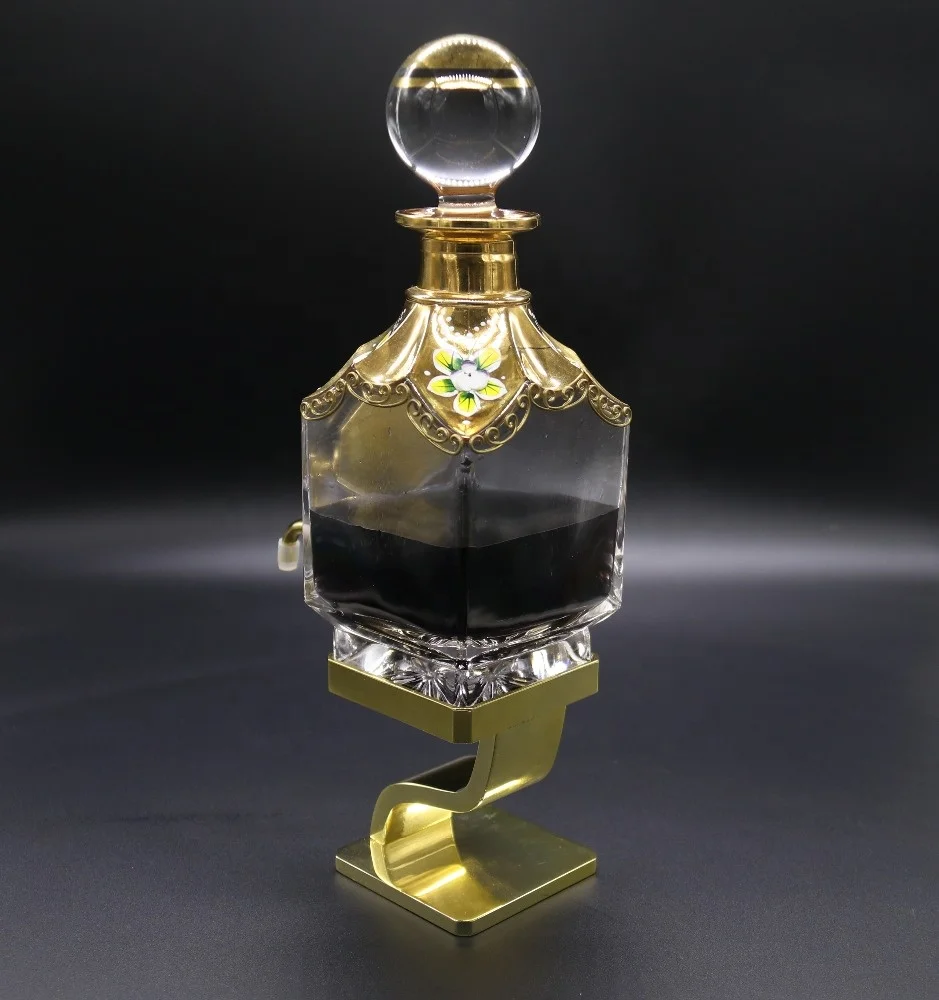 450ml dubai oudh oil perfume decanter golden hand painting glass display with tap