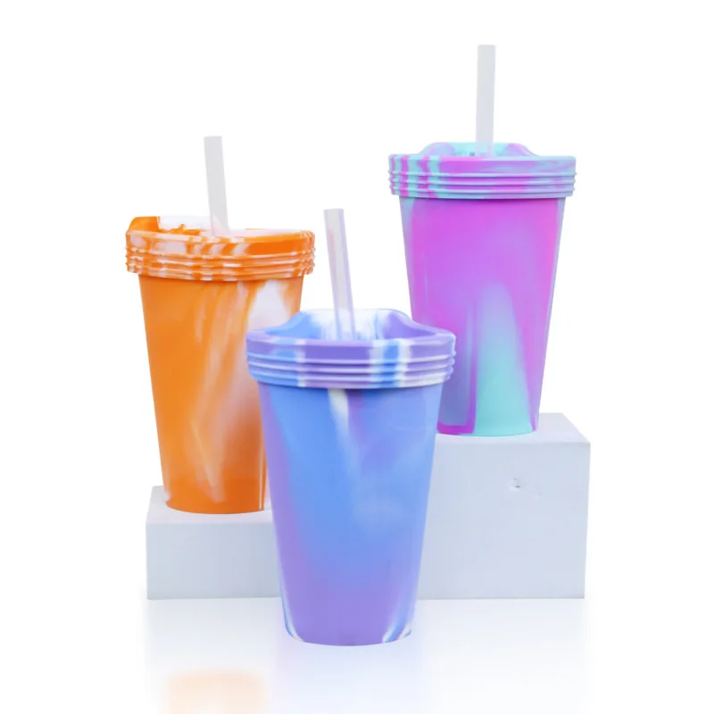 Silicone Pint Glasses Unbreakable & Reusable 16-ounce Silicone Cups For Indoor & Outdoors Straw Tumblers Classic Business Gifts