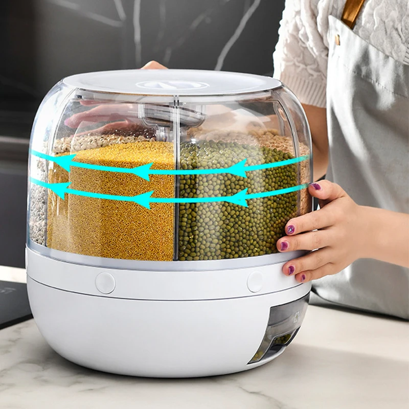Hot Sale Plastic Rice Dispenser Kitchen Divided Rotating Food Grain Cereal Storage Box Container Dispenser