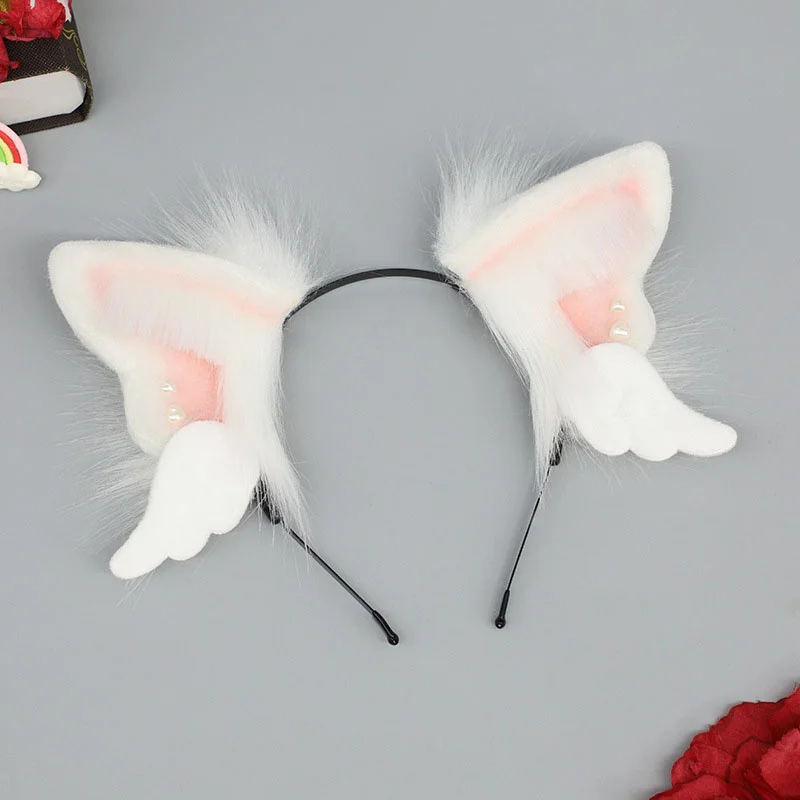 Cute girls angel wings headband Y2K girls fur cosplay animal cat ears headband
