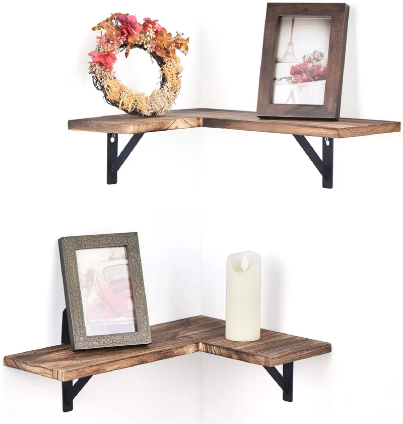 Modern Brown Floating Corner Wall Shelves Vintage Corner Shelf Set Of 2 With Modern L Shaped Brackets