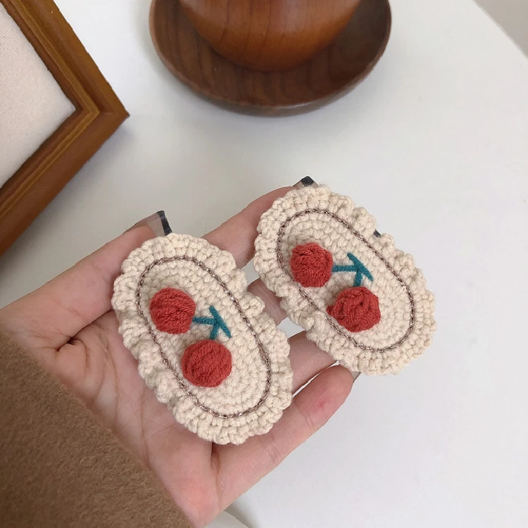 XIXI Custom Handmade Crochet Cherry Hair Clips Korean Children Hair Accessories Colorful Baby Cute Kids Hair Clips