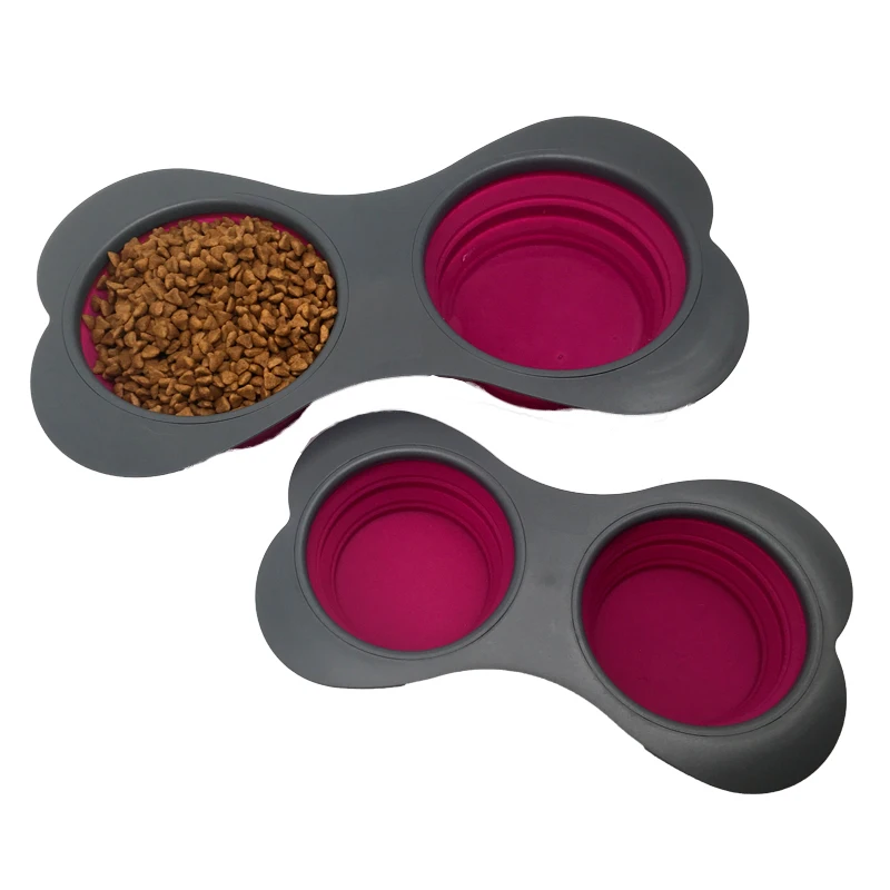 Bone Shaped Board Double Dog Bowl Pet Feeding Station Water and Food Bowls with Non Skid Non Spill Quality Dog Bowl Holder