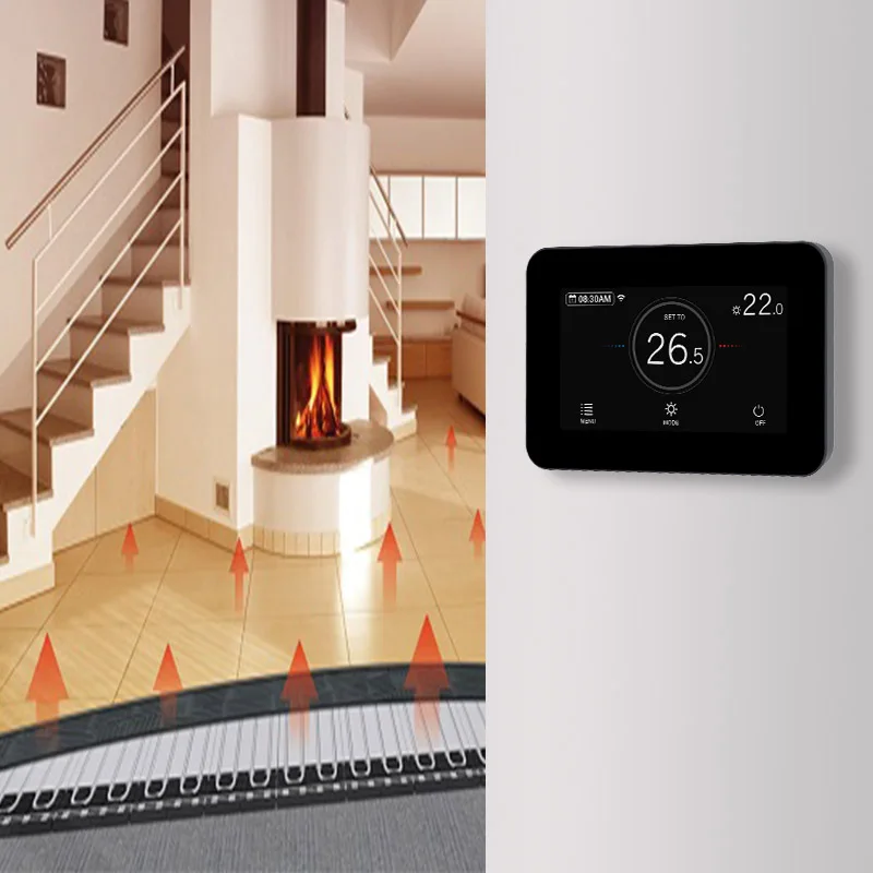 Touch Screen 2.4G Tuya WiFi Frost Protection Room Thermostat for Electric Heating System with NTC Floor Sensor