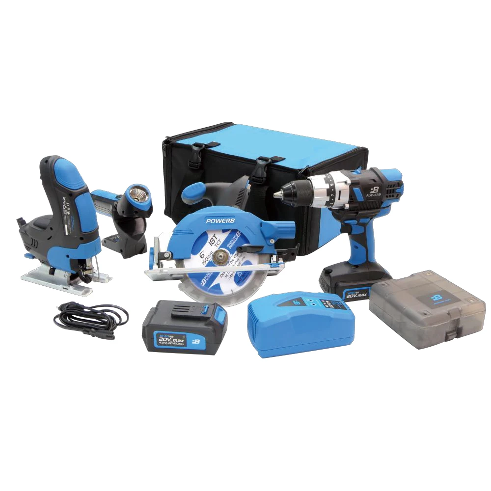 Household HengLai tools hight quality 8 in 1 set 20v brushless cordless lithium-lon 8 tool combo kits