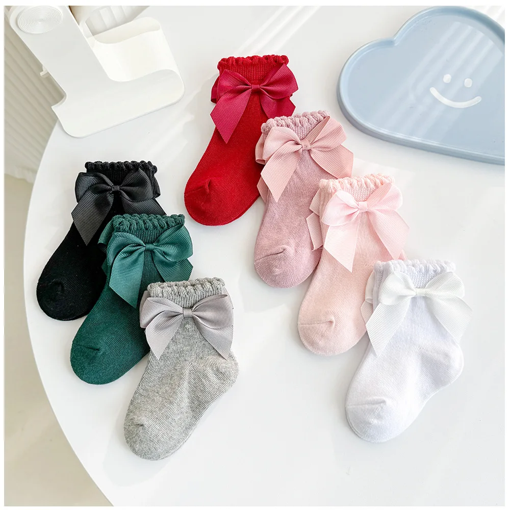 0-4 Years Baby Spanish Big Bow Knot Socks Spring 12 Pairs Fall Lolita Court Style Infant Princess Cotton Crew Pop Girl Sock