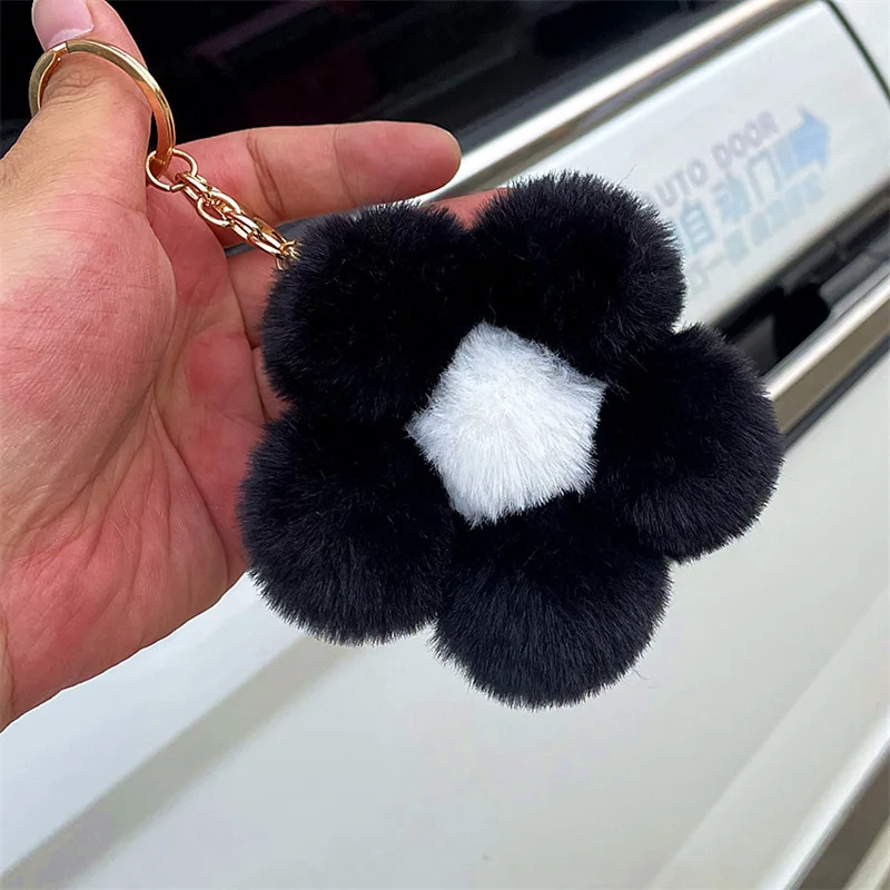 New Korea Style Multicolor Large Fluffy Pom pom Key Ring Accessory Flower PomPom Fur Ball Keychain for Handbag Charm