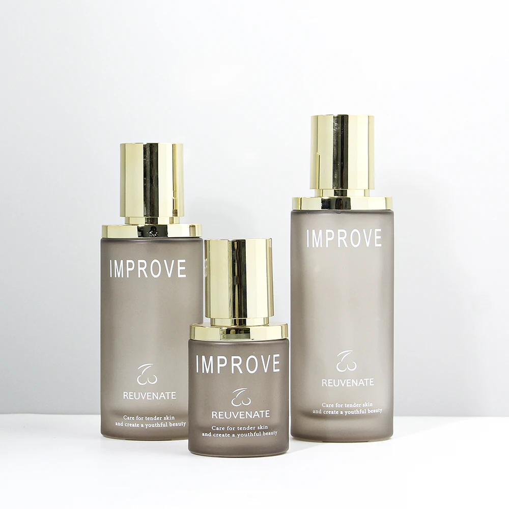 New Design Cosmetic Frosted Glass Packaging Set Serum Bottle 40ml 100ml 120ml Oval Cylinder Shape Lotion Pump Bottle