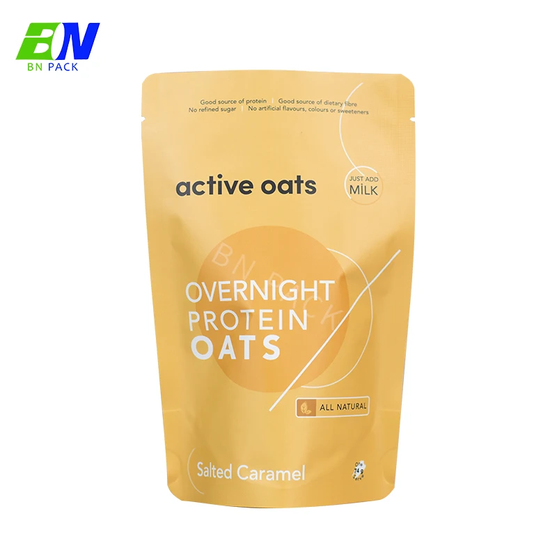 Custom Logo Matte finish Resealable Zipper Food Grade Plastic Packaging Bags For Grain Granola Cereal Oats Cornmeal