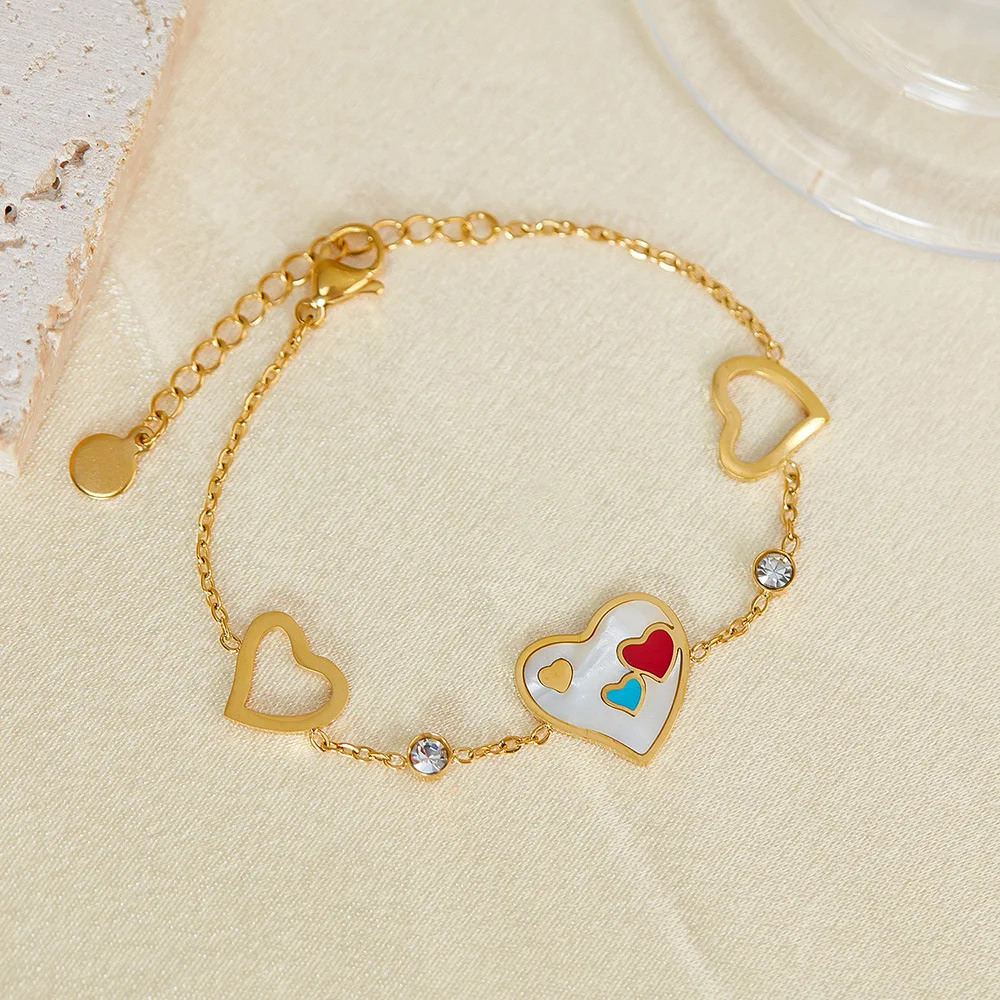 Wholesale Customized New Fashion Stainless Steel Jewelry Design Heart Shape 18K Gold Plated Zirconia Bracelet