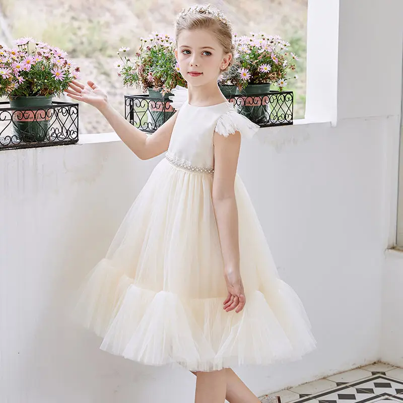Custom Color New Fashion Ruffle Sleeve Princess Ball Gown Pattern Kids Birthday Wedding Party Tulle Flower princess girl dress