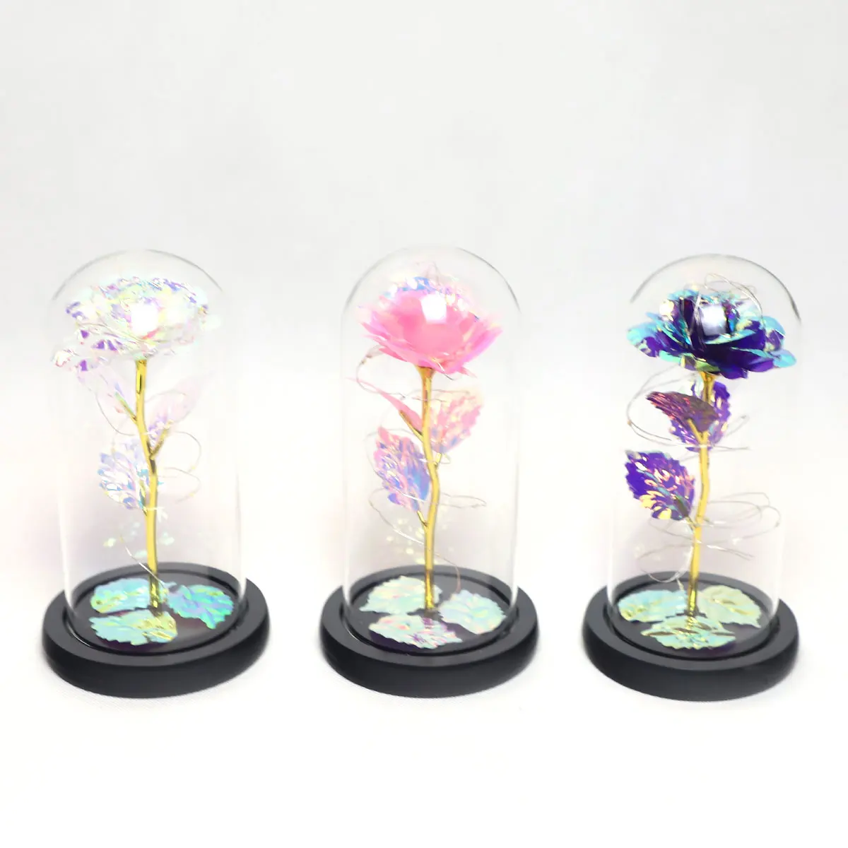 High Quality Rose Battery Operated Colorful LED Christmas Gift Forever Rose Light Up Flowers In Glass Dome