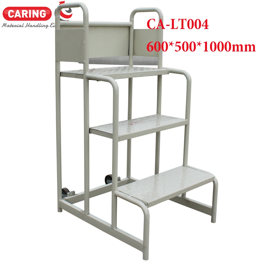 Warehouse Steel Safety Rolling Mobile Platform Ladder with Handrails