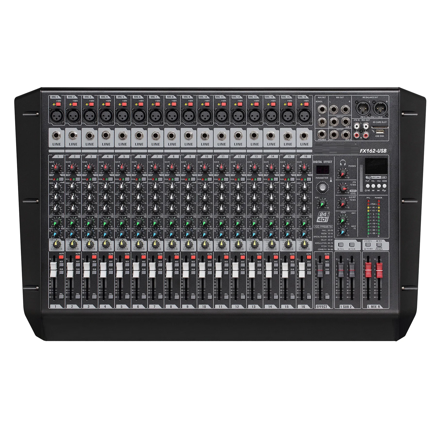 24 Bit Digital Dsp Effect Mixing Console 16-Channel Audio Mixer Sd Card DJ Controller/Audio Sound Equipment FX162-USB