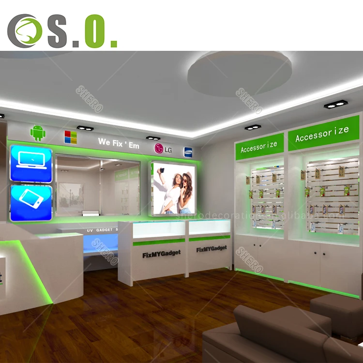 retail electronic shop cabinet mobile shop counter electronic store design