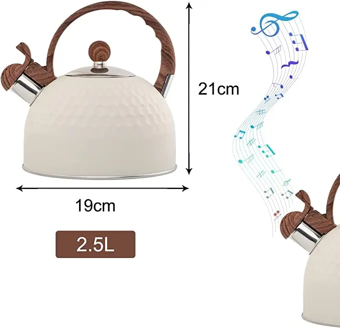 Kettle Stovetop Stainless Steel Whistling Tea Pot Food Grade Teapot Compatible Gas Stoves Induction Cookers Beige Color