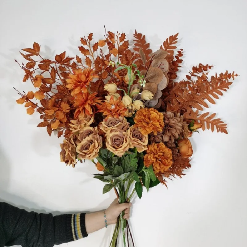 European Style 9 Heads Diamond Roses Wedding Hotel Decoration Leads Rose Flower Bouquet Artificial Flowers