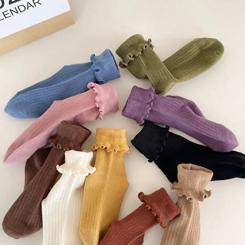 2024 New Breathable Baby Girls Princess Socks For All Season high quality Ruffle Edge Cute Kids Crew Cotton Socks