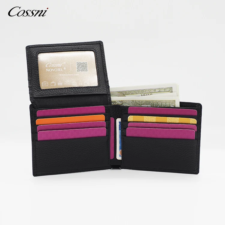 Wholesalers fashion RFID blocking bifold violet wallets black pebble leather men wallet