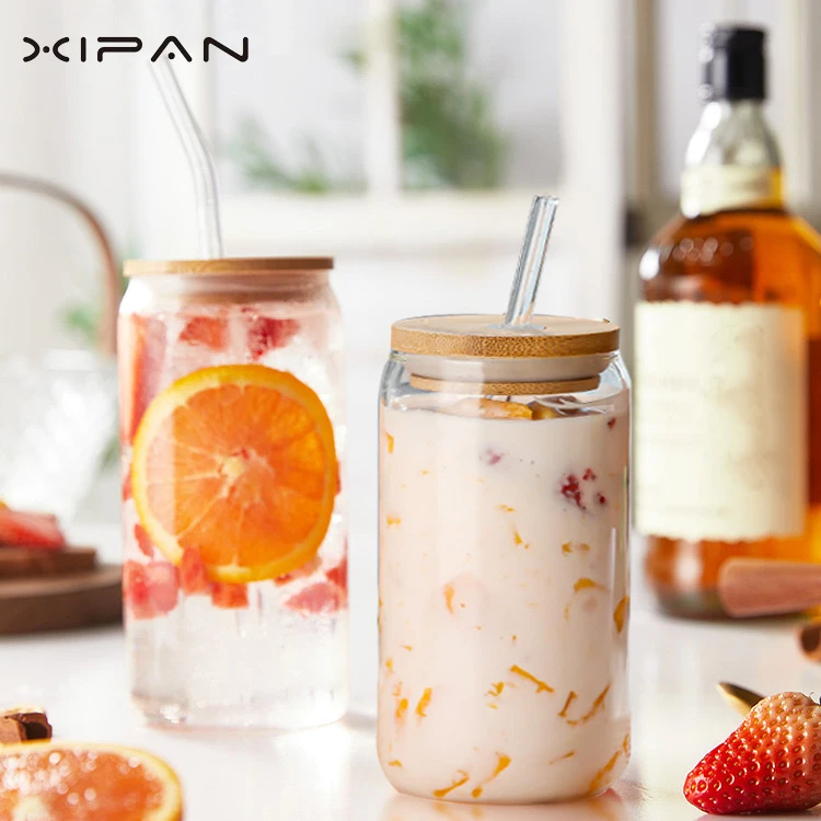 DIY 16oz Cups Blank Sublimation Tumblers Can Shaped Beer Glass with Bamboo Lid and Straw Colored Frosted Glasses